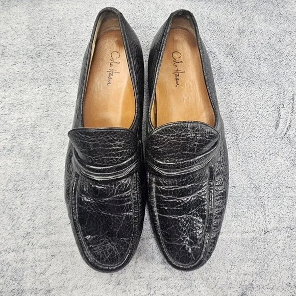 Vintage Cole Haan Loafers Mens 13F Black Pebbled Leather Slip On Shoes Vibram