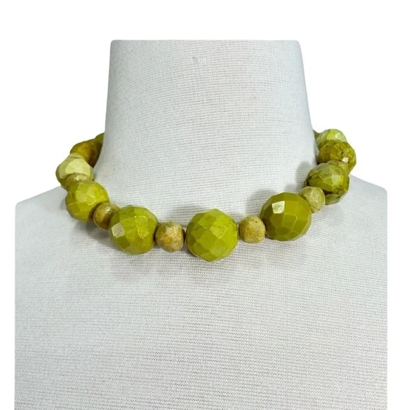 Faceted Green Beaded Necklace Chunky Statement Choker Artisan Jewelr