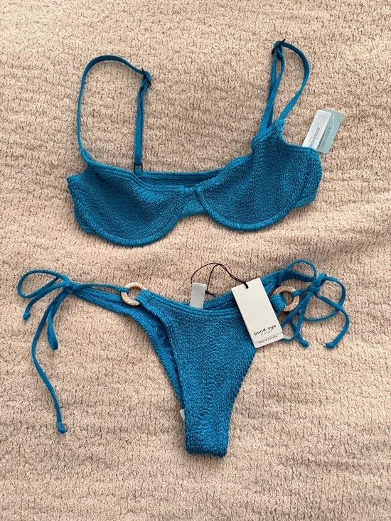 NWT Bond-Eye Australia Blue Crinkle Bikini Set One Size