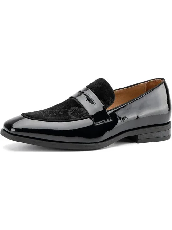 Men's Black31 Rubber Velvet Loafers Low Heels Round Toe Tuxedo Wedding Shoes