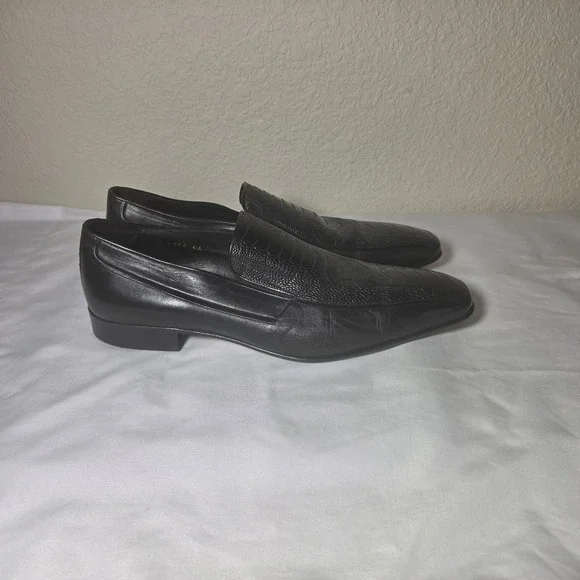 Moreschi M-10.5 Blk Ostrich Leg Leather Loafers Square Toe Made in Italy K 6284