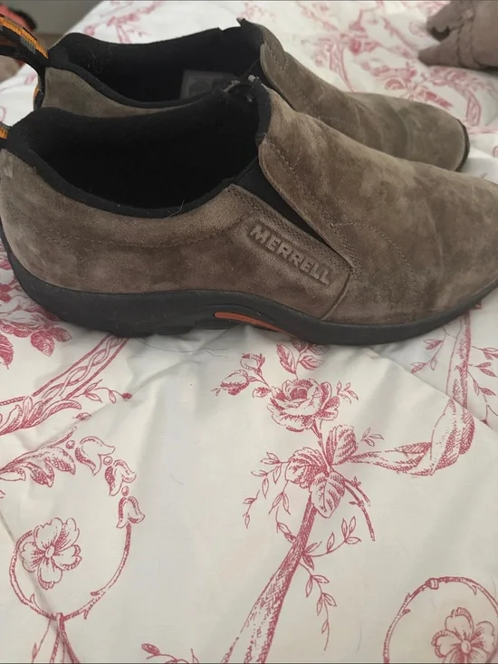 Merrell Men's Slip-On Suede Loafers in Brown with Black Trim