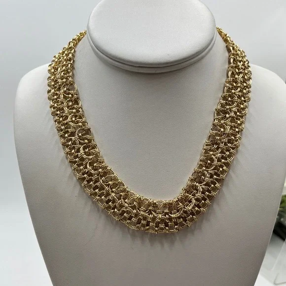 OT 925 Turkey Vintage Technibond Gold Vermeil Woven Mesh Statement Necklace 18