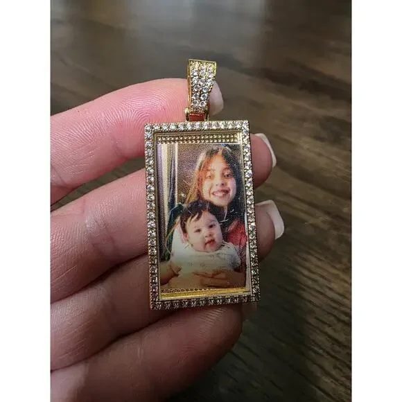 Picture Locket Pendant Necklace Engraved‎ Square Cooper