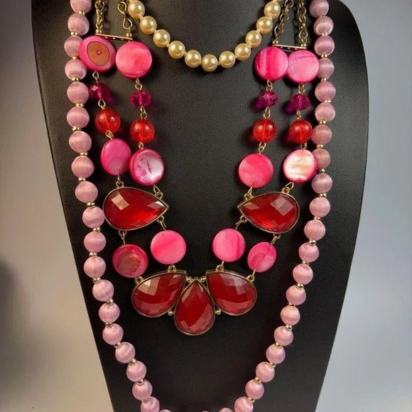 Glam‎ necklace collection with pearl, pink, and gold tone