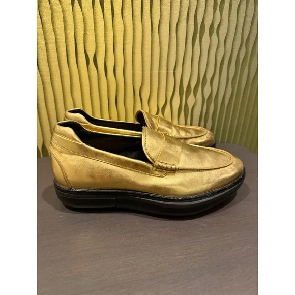 Rare Y-3 Yohji Yamamoto Gold Metallic Leather PLoafers Rare UK‎ 6.5 Mens 7.5