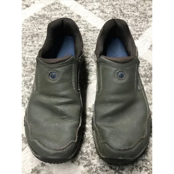 Merrell Boulder Ventilator Greenish Leather Mesh Slip-On Shoes Size 7 Men's
