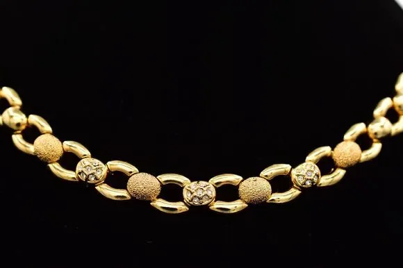 Vintage Crystal Collar Necklace Heavy Linked Chain Rhinestone Crystal BinBD