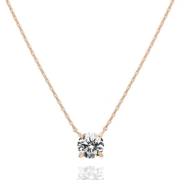 Elegant Rose Gold Necklace with Clear‎ Pendant  14 k Gold Plated Elegant Jewelry