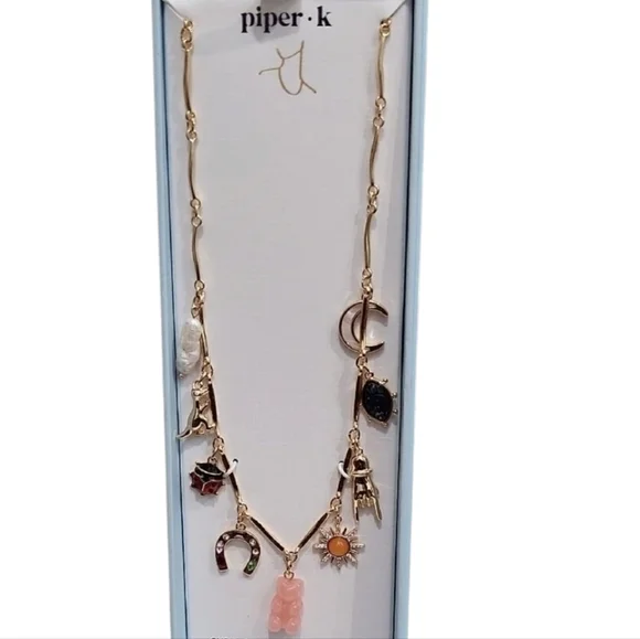 💛▪️Piper K▪️ Gold Charm Natural Shell Fresh Water Pearl Glass Stone Necklace