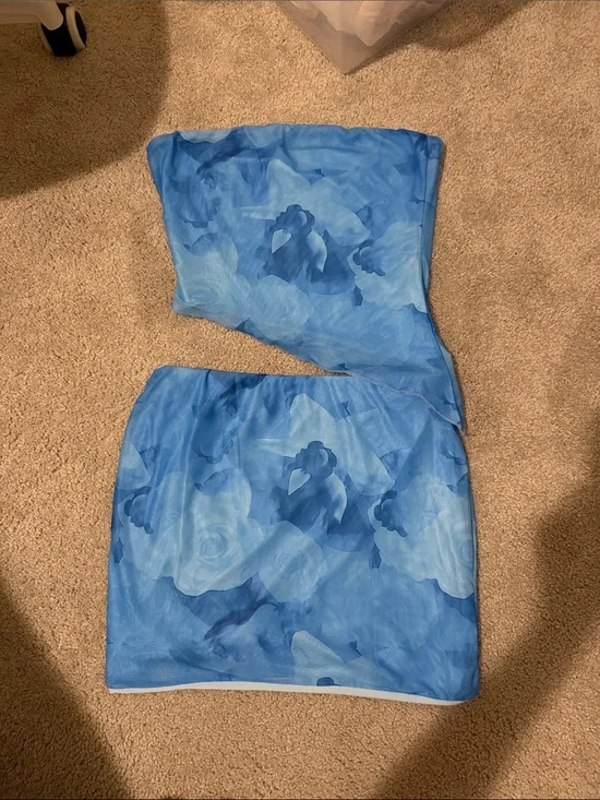 Blue Floral Two-Piece Tube Top and Mini Skirt Set