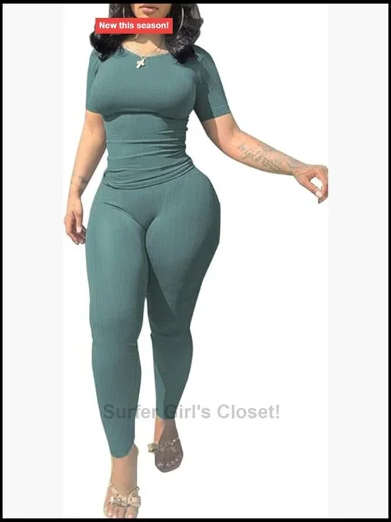 2 Piece Sets for Women Summer Casual Jogger Workout Fitted Crew Neck Tee High