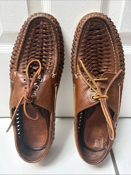 Frye Men's Sully Woven Leather Lace-Up Brown Boat Venetian Shoes Loafers Size 11