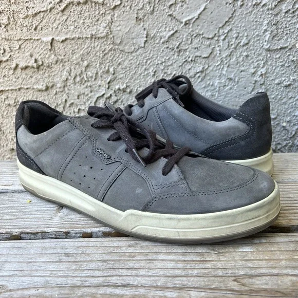 Ecco Shoes Men Size 12 Jack Gray Leather Lace Up Low Top Casual Comfort Sneakers