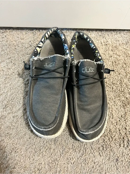 Hey Dude Grey Canvas Slip-On Shoes with Floral Lining