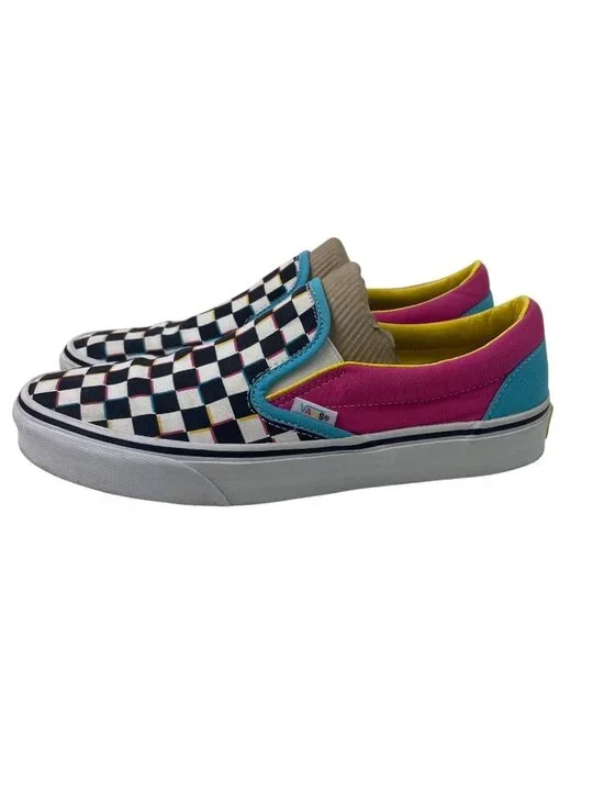 Vans Classic Slip-On Shoes Womens 9.5 Mens 8 Crazy Checkered Multicolor Skate