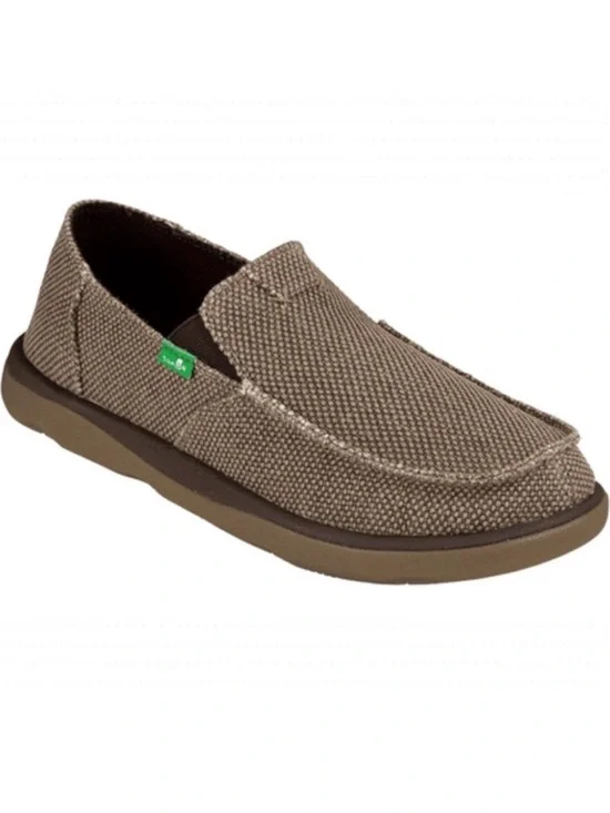 Men’s Sanuk Vagabond Tripper Taupe Brown Slip On Canvas Loafers Casual Shoes