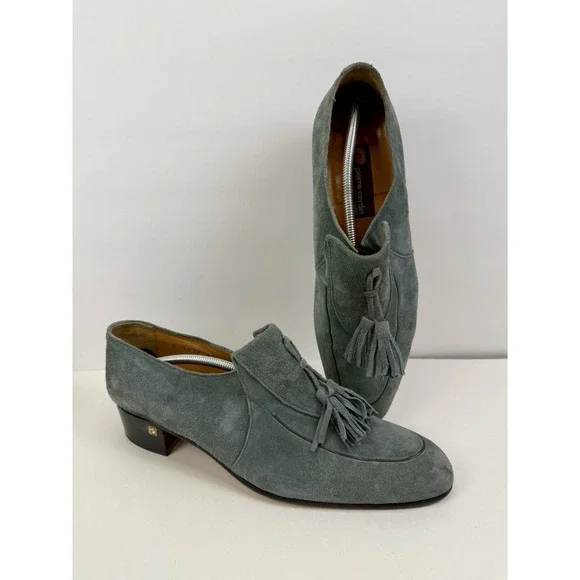 Vintage Pierre Cardin Mens Blue Gray Suede Tassel Loafers Made In Spain Size 13