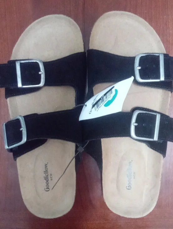 Goodfellow & Co Black Double-Buckle Suede Slides NWT $40