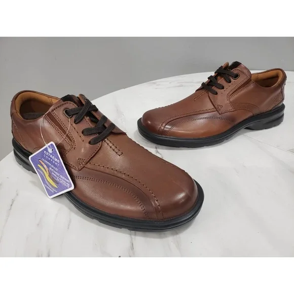 NEW NO BOX Clarks Gessler Dark Tan Lace Up Leather‎ Shoe Men's 9.5M EU 42.5