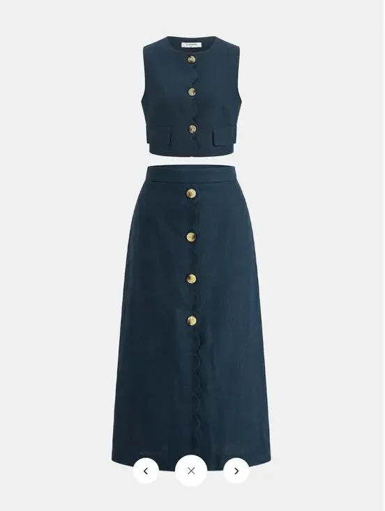 NWT Commense Cotton Linen Scallop Trim Vest & Skirt Set Sz S