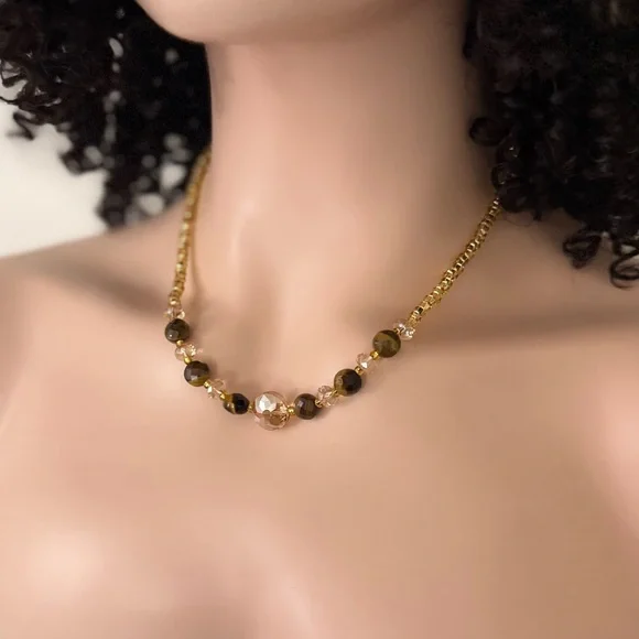 Gold-Filled Gemstone Swarovski Crystal Seed Bead Necklace