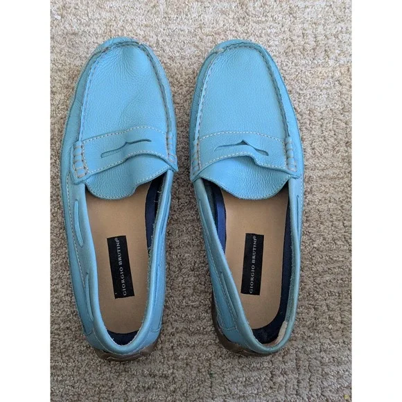 Giorgio Brutini Mens 12 M Sky Blue Leather Penny Loafers Drivers 016-8134 Brazil