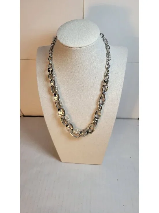 White House Black Market Silver-Tone Rhinestone Accented Chain Necklace