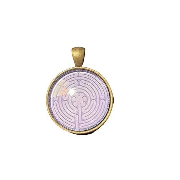 Purple lavender‎ Pendant with Mandala Etched Brushed Metal Backing