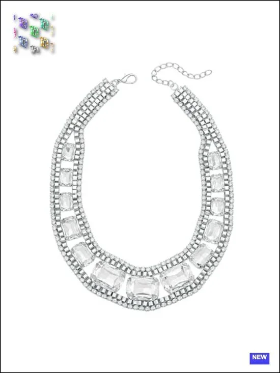 Graduated Emerald Cut Crystal Choker Necklace Gold Plated Prong Set