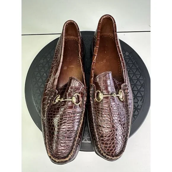 Allen Edmonds Loafers Shoes Mens 8.5D Brown Leather Grand Cayman Horse Bit Croc