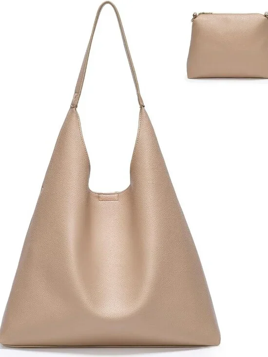 Hobo Bags for Women 2 Pcs Set, Large Soft Vegan Leather Slouchy Tote Bag | Faux