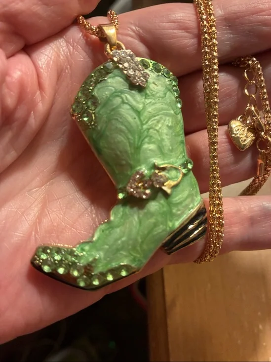 Cowboy Boot Rhinestone Pendant Necklace