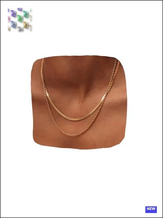 14K Golden PVD Coating Stainless Steel Herringbone & Rope Chain Necklace Set