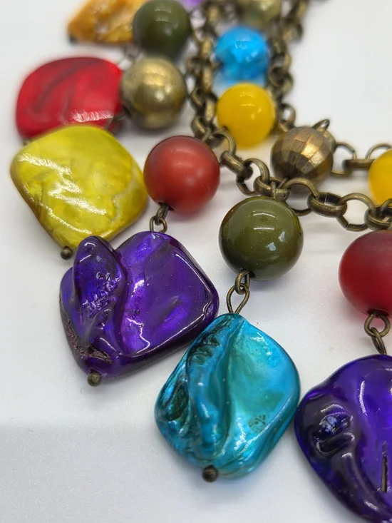 Vintage Multicolor Bead Drop Necklace - Women Jewelry