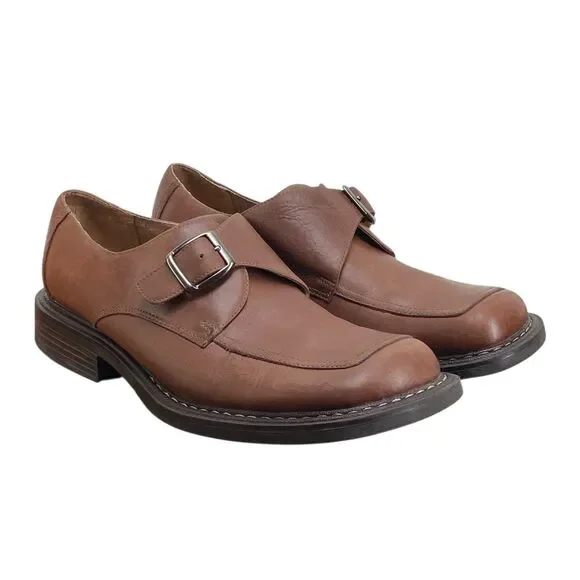 London Underground Bower Brown‎ Leather Monk Strap Buckle Shoes Men Size 12