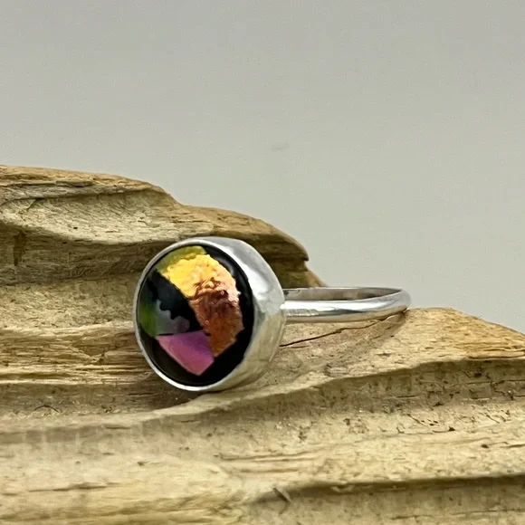 Sterling Silver and Multicolor Minimalist Ring with Contemporary Design