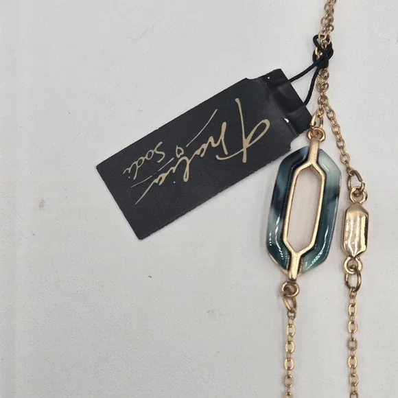 Thalia Sodi Gold-Tone Blue Green Geometric Long‎ 2 Layer Necklace Boho