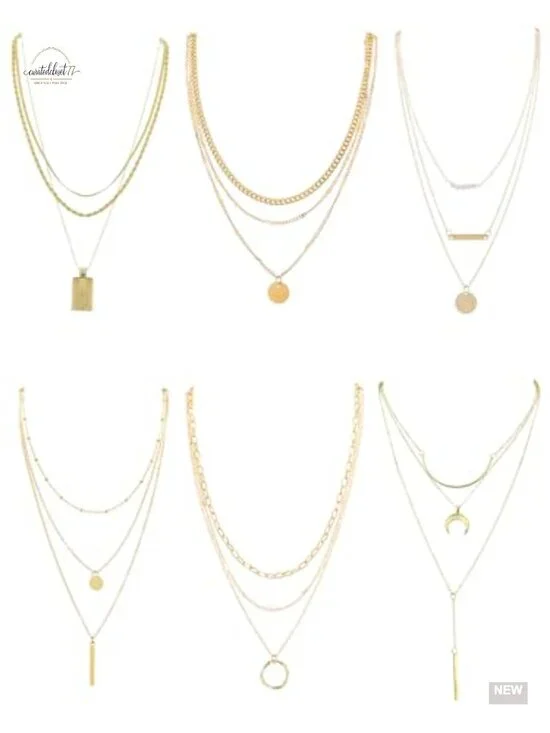 6 Pcs Gold Plated Beaded Heart Choker Boho Teal Necklace Set with Map Coin Bar