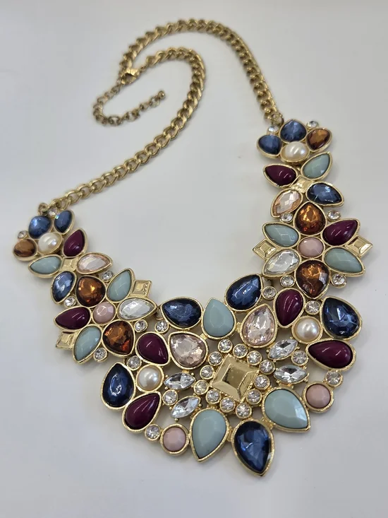 Multicolor Statement Bib Necklace - Gold Tone