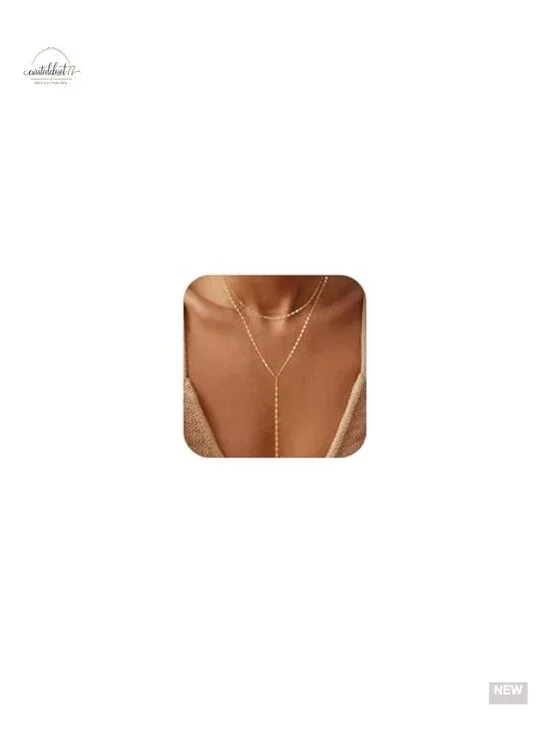 14K Gold Plated Layered Y-Necklace Set Dainty Chain Leaf Design Hypoallergenic