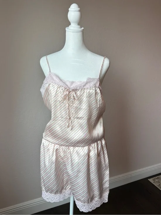 NWT French Connection Satin Lace Cami & Shorts Pajama Set Pink XL/L