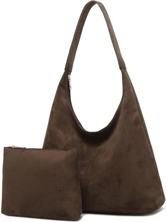 Slouchy Suede Hobo bag for Women Casual Shoulder Bag Soft Cresent Tote Purse Han