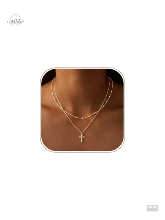 Dainty 14K Gold Plated Sideways Cross Necklace Non Tarnish Simple CZ Faith