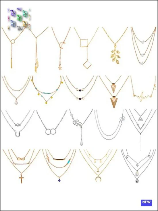 20 Pendant Necklaces, Gold and Silver, Alloy, Fashion Jewelry Set