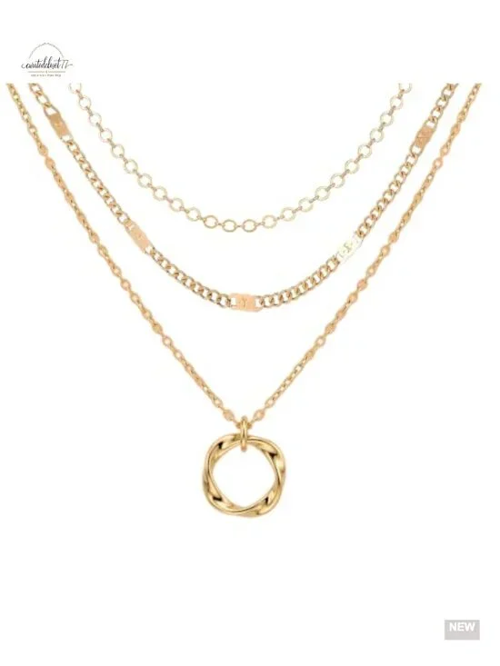 14K Gold Plated Layered Necklace Set with Dainty Pendant & Bracelet