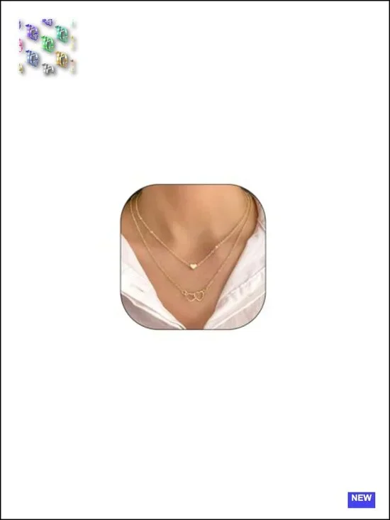 Gold Heart Pendant Necklace Set Adjustable Layered Hollow Love Chain Trendy