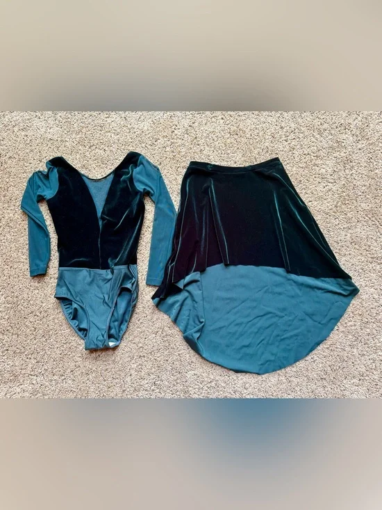 Eleve Dancewear Teal and Black Velvet High-Low Skirt