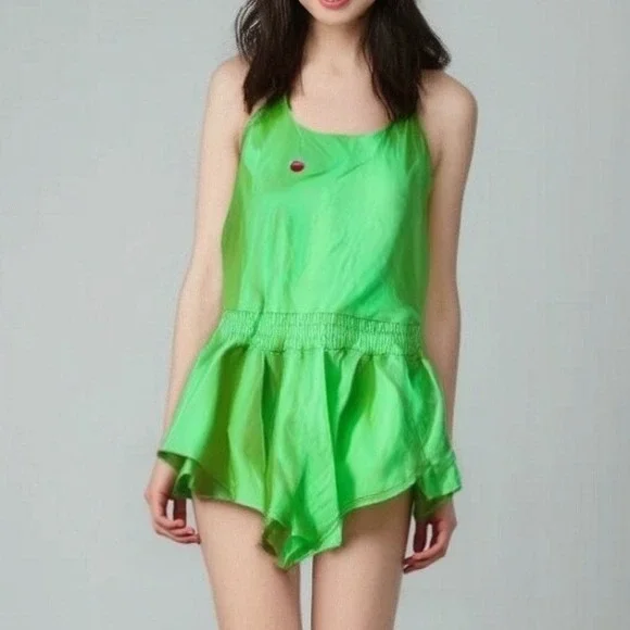 Offline by Aerie Romper Playsuit Neon Green Athletic Racerback Size M