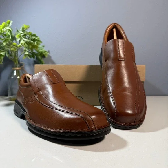 Clarks Collection Mens Brown Leather Slip On‎ Dress Shoes Comfort Size 9.5W
